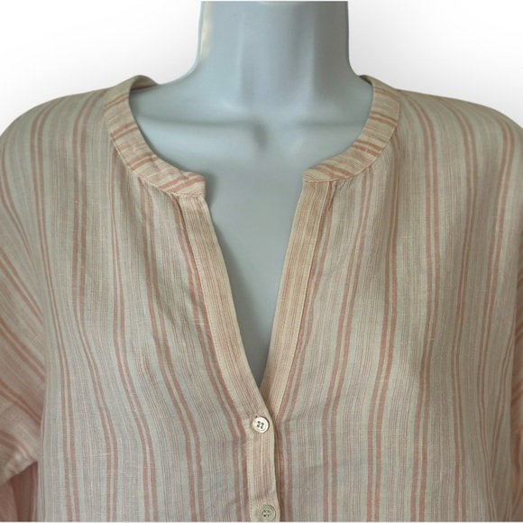 Joie Bekette Top in Blush Sand Striped Linen Blend Blouse (973) - Picture 6 of 13